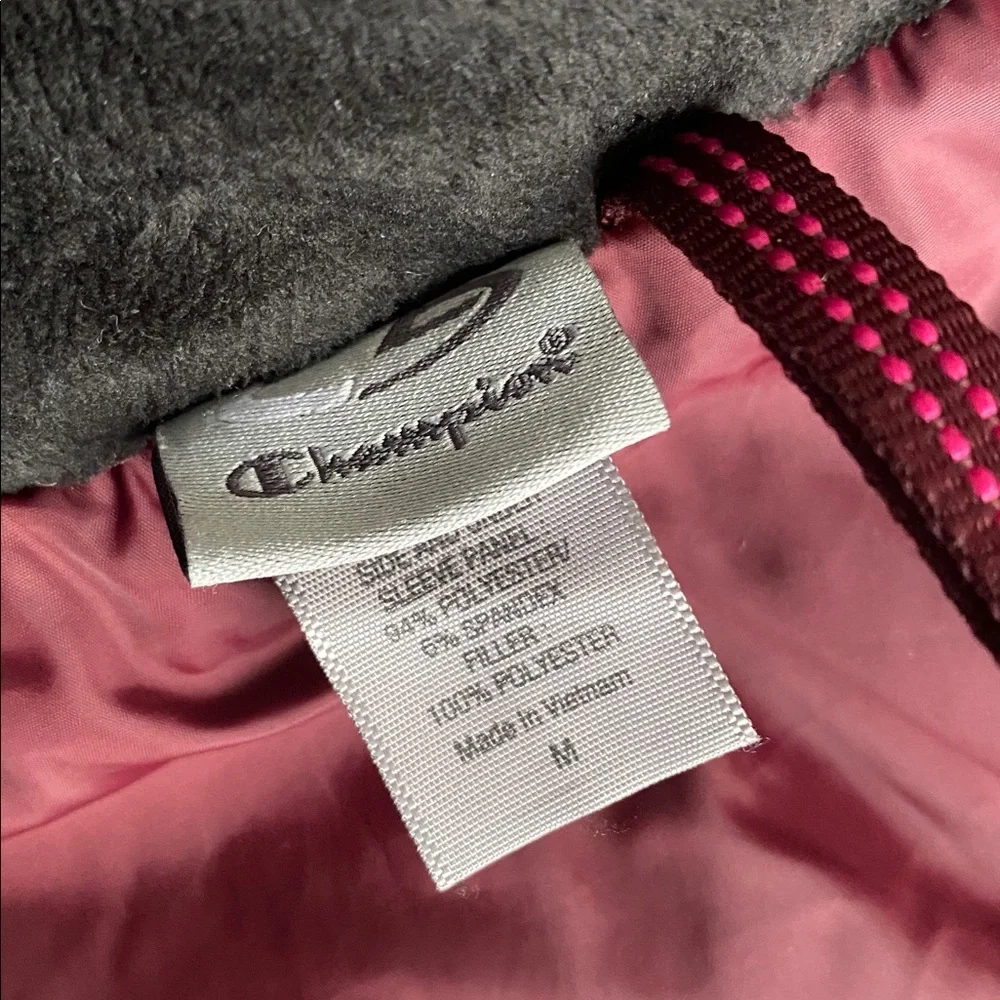 Champion Quilted Jacket Full Zip Womens Sz Medium Purple and Black Hooded